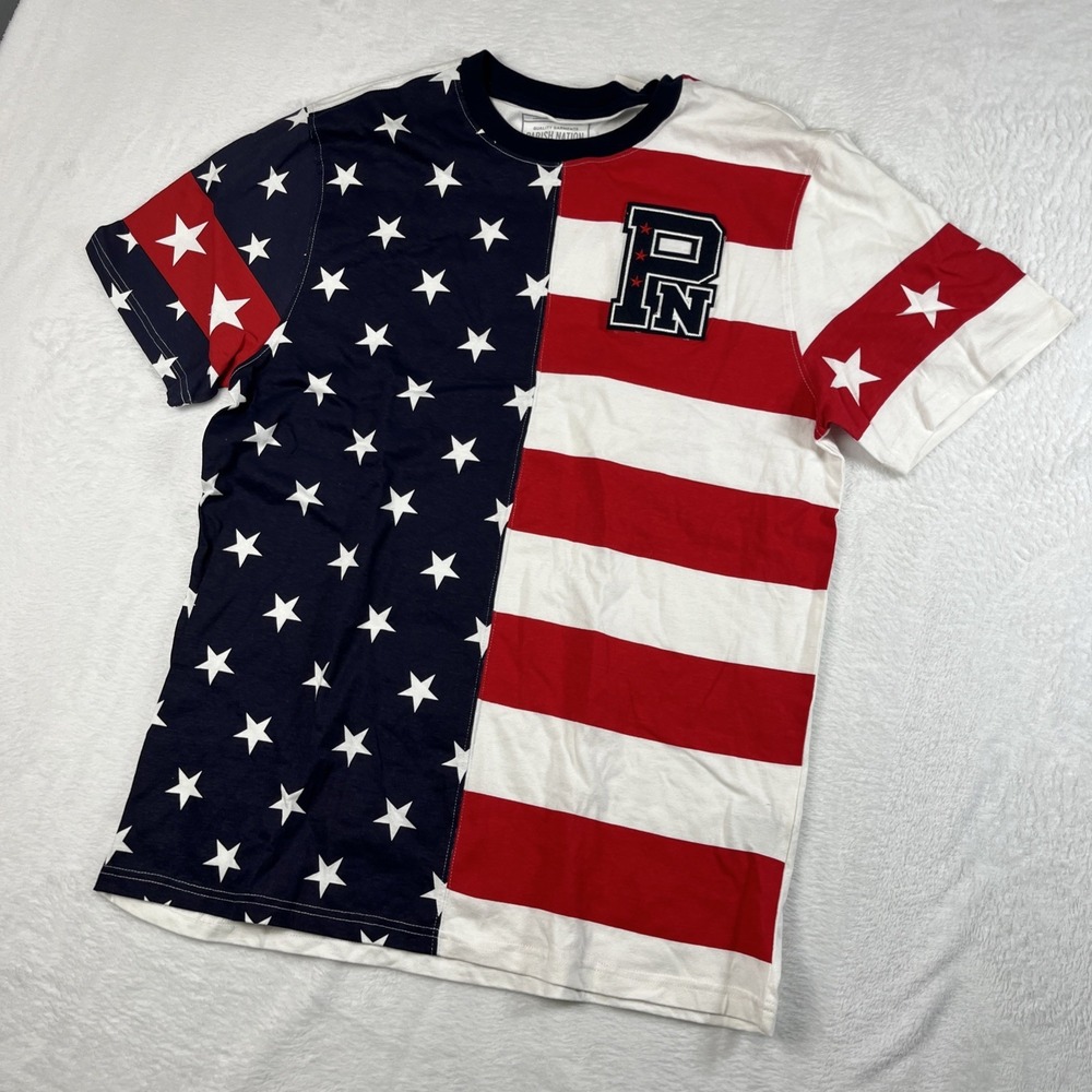 Parish Nation Mens XL Red Blue Tee Shirt USA Flag Stars Stripes 4th of July NWT